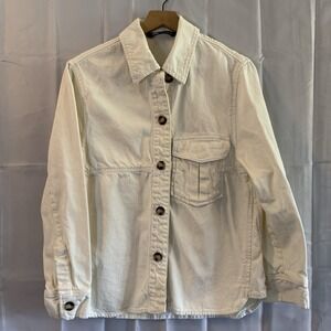 Zara Denim Shacket Shirt Womens Small White Ivory Oversized Pocket Button Up